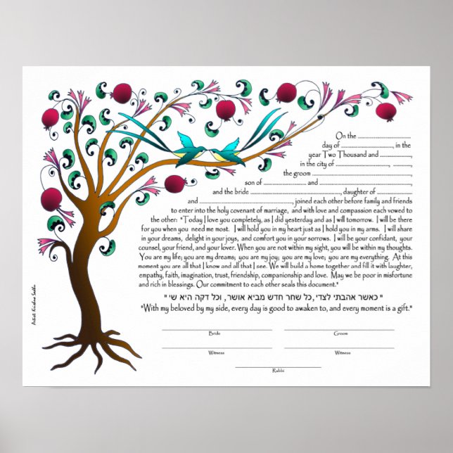 Tree of Life Ketubah, blank Poster (Front)