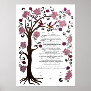 Tree of Life Ketubah & pomegranates, portrait (rw) Poster