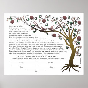 Tree of Life ketubah with a Hebrew quote (rose L) Poster