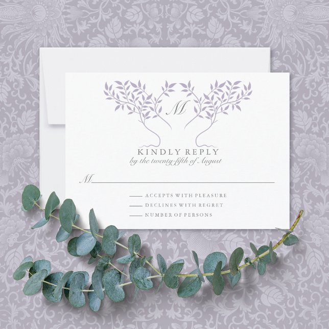 Tree of Life Lilac Leaves Wedding RSVP Card (Creator Uploaded)