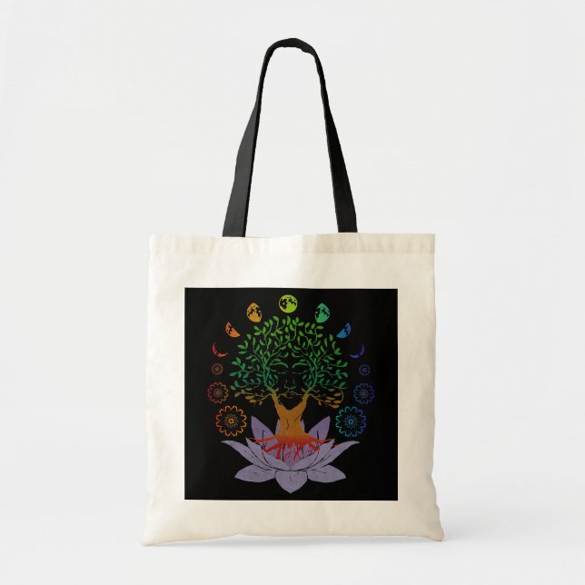 tree of life lotus flower moon phases sacred tote bag (Front)