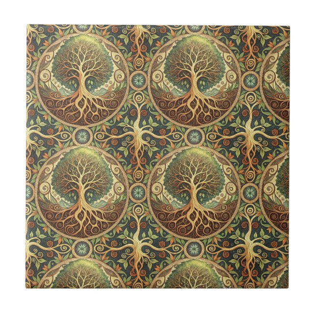 Tree of Life Mandala Spiritual Design Pattern Art Ceramic Tile (Front)