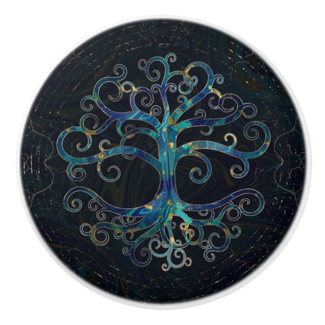 Tree of life Marble and Gold Ceramic Knob (Front)