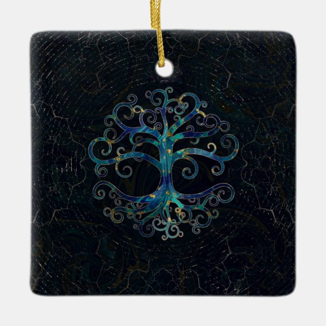 Tree of life Marble and Gold Ceramic Ornament (Front)