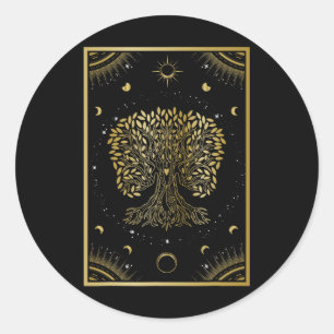 Tree Of Life Moon Phases Zen Yoga Meditation Mindf Classic Round Sticker