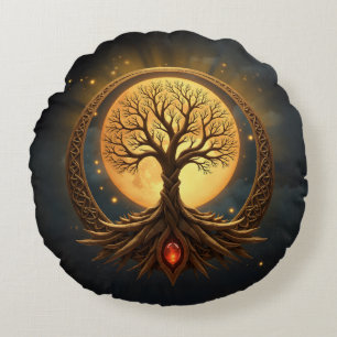 Tree of Life – Moonlit Enlightenment Round Cushion
