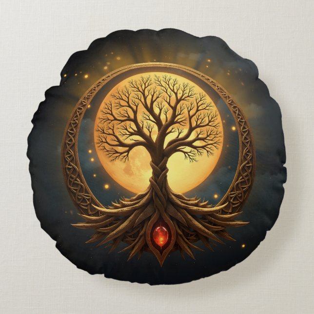 Tree of Life – Moonlit Enlightenment Round Cushion (Front)