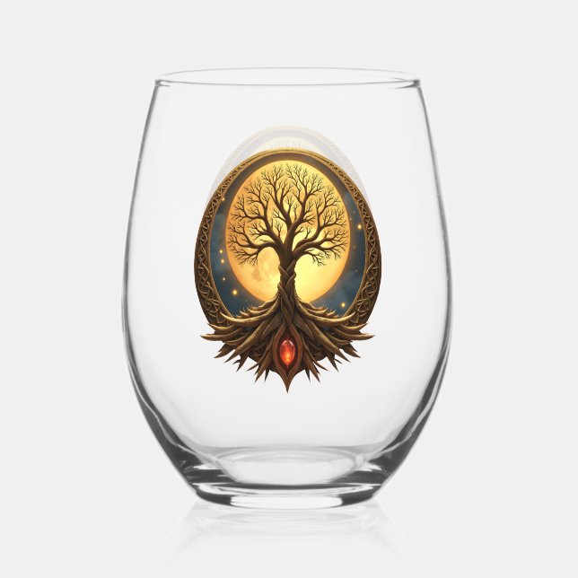 Tree of Life – Moonlit Enlightenment Stemless Wine Glass (Front)