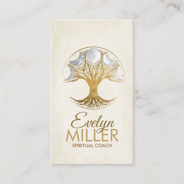 Tree of life - moons - gold and pearl business card (Front)