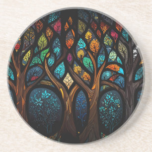 Tree of Life Mosaic Coloured leaves Stained Glass Coaster