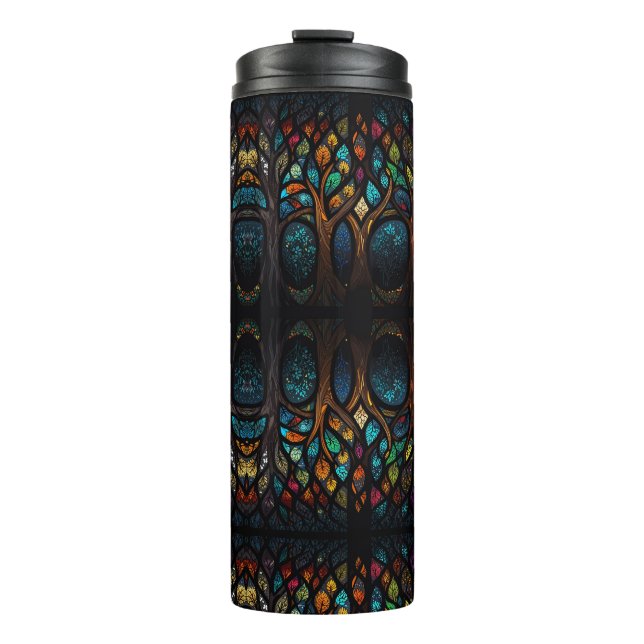 Tree of Life Mosaic Coloured leaves Stained Glass  Thermal Tumbler (Front)