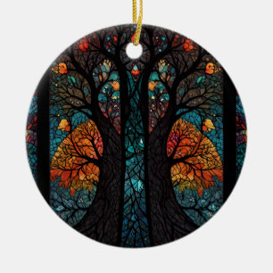 Tree of life mosaic stained glass effect ceramic ornament