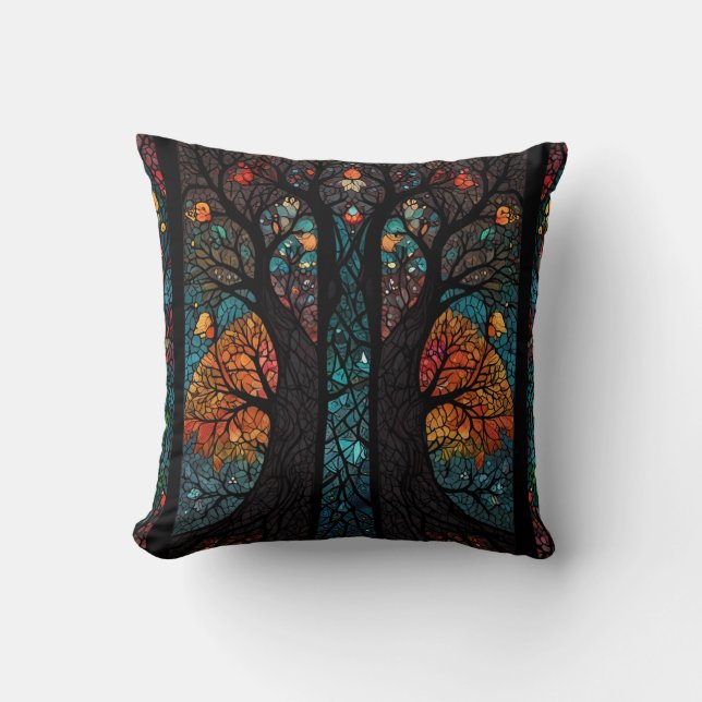 Tree of life mosaic stained glass effect cushion (Front)