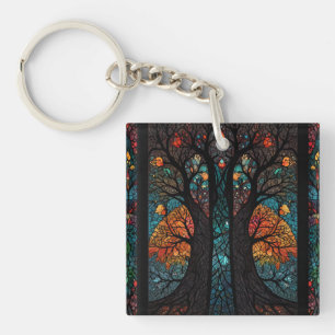 Tree of life mosaic stained glass effect key ring