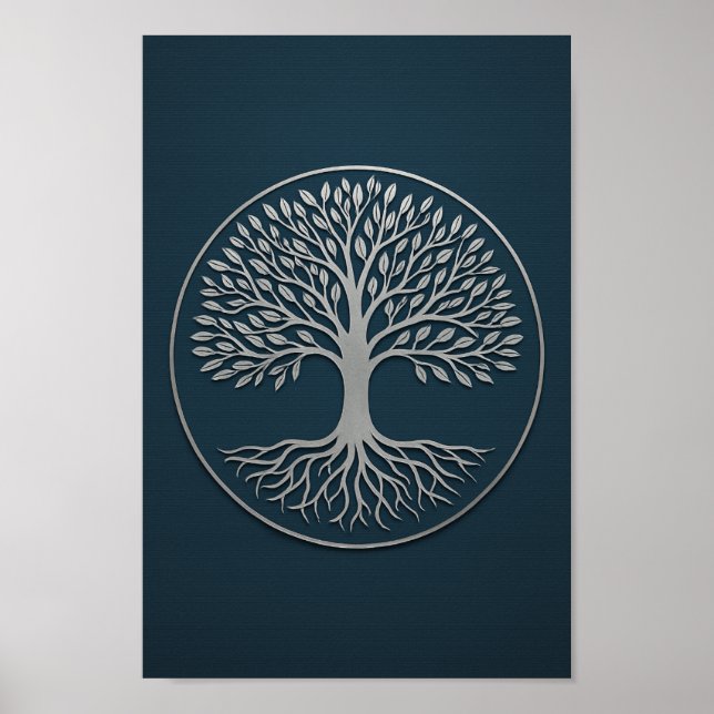Tree of Life Navy & Silver Poster (Front)