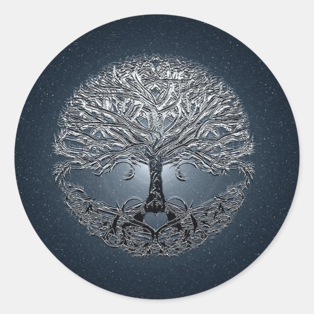 Tree of Life Nova Blue Classic Round Sticker (Front)
