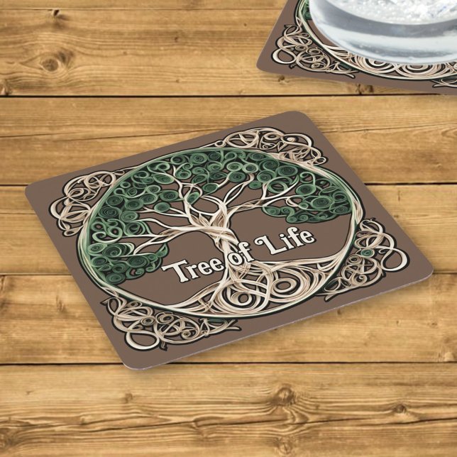 Tree of Life Paper Quilling Square Paper Coaster (Creator Uploaded)