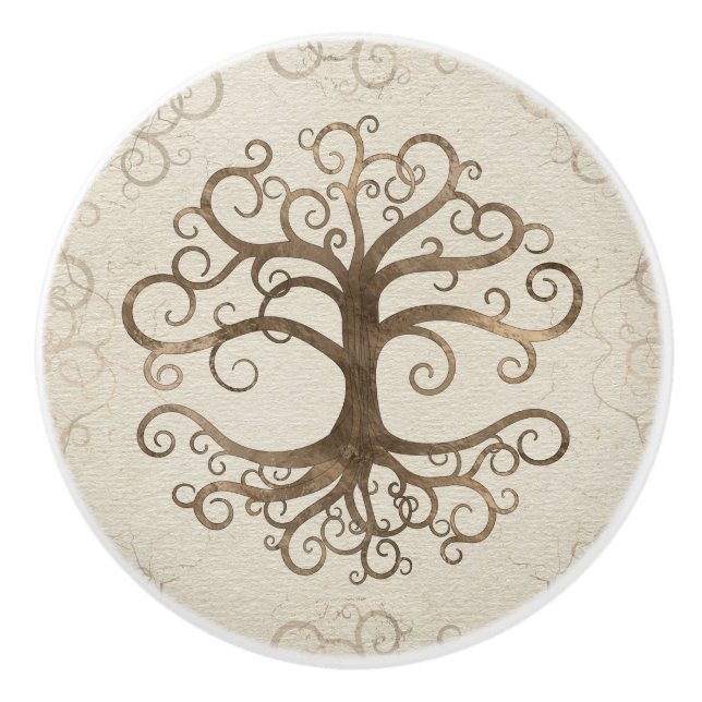 Tree of life Pastel Gold on Canvas Ceramic Knob (Front)