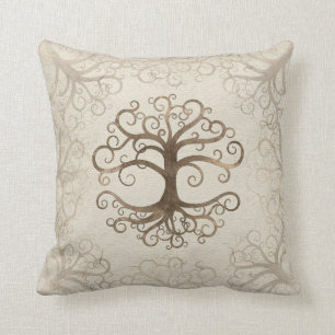 Tree of life Pastel Gold on Canvas Cushion