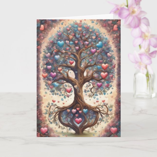 Tree of Life Pastel Hearts Valentine's Day Card (Orchid)