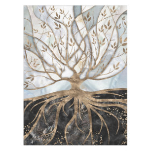 Tree of Life - Pearl, Gold and Black Marble Tablecloth