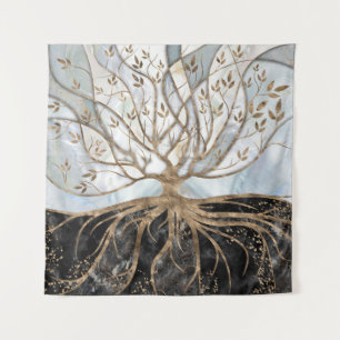 Tree of Life - Pearl, Gold and Black Marble Tapestry