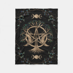 Tree of Life Pentagram Moon Ornament Fleece Blanket