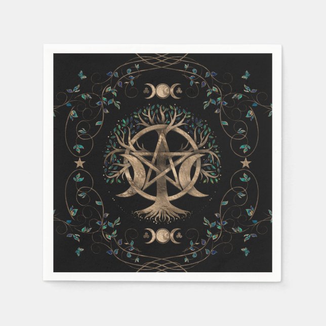 Tree of Life Pentagram Moon Ornament Napkin (Front)
