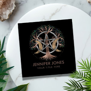 Tree of Life Pentagram Moon Ornament Square Business Card