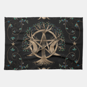 Tree of Life Pentagram Moon Ornament Tea Towel