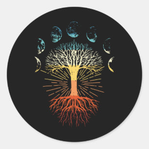 Tree Of Life Phases Of The Moon Retro Spiritual Me Classic Round Sticker