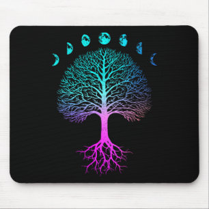 Tree Of Life Phases Of The Moon Vintage Retro Yoga Mouse Pad