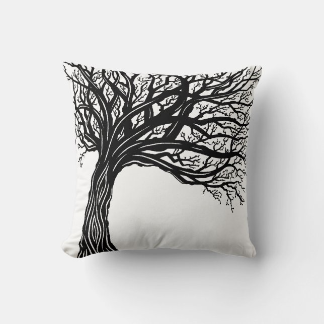 Tree of life pillow MOD graphic organic wind swept (Front)