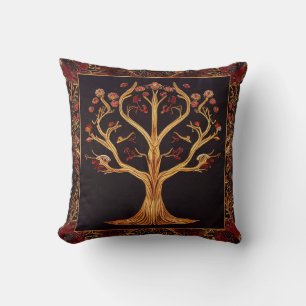 Tree of LIfe Red Gold Black Embroidery by kedoki Cushion