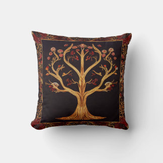 Tree of LIfe Red Gold Black Embroidery by kedoki Cushion
