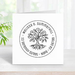 Tree of Life Round Address Rubber Stamp