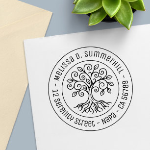 Tree of Life Round Address V2 Self-inking Stamp