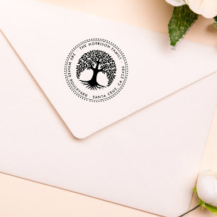 Tree Of Life Round Family Name & Return Address Rubber Stamp