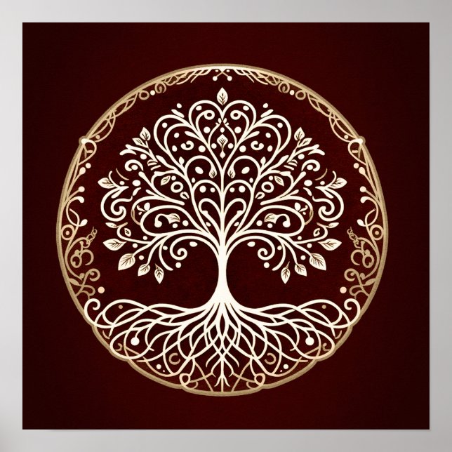 Tree of Life Rustic Dark Red Celtic Poster (Front)