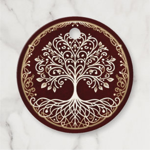 Tree of Life Rustic Dark Red Celtic Wedding Favour Tags