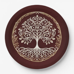 Tree of Life Rustic Dark Red Celtic Wedding Paper Plate