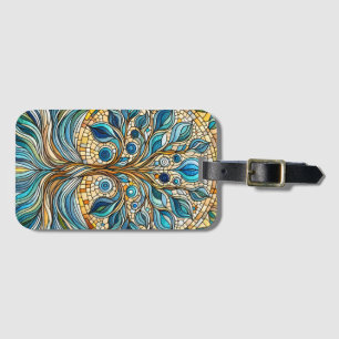 Tree of Life Shattered Glass Mosaic Aqua Blues  Luggage Tag