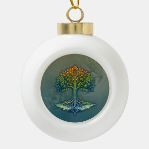 Tree of Life Shifting Dawn  Ceramic Ball Christmas Ornament