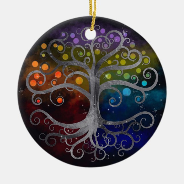 Tree of life Silver Swirl Ceramic Ornament (Front)