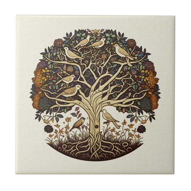 Tree of Life, Songbirds Ceramic Tile (Front)