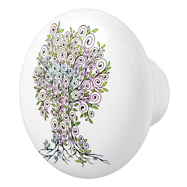 Tree Of Life - Spirals Leaves Fruits 1 Ceramic Knob (Right)