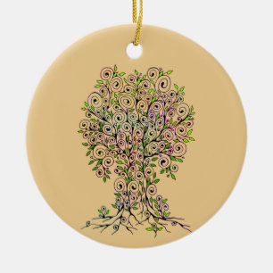 Tree Of Life - Spirals Leaves Fruits 1 Ceramic Ornament