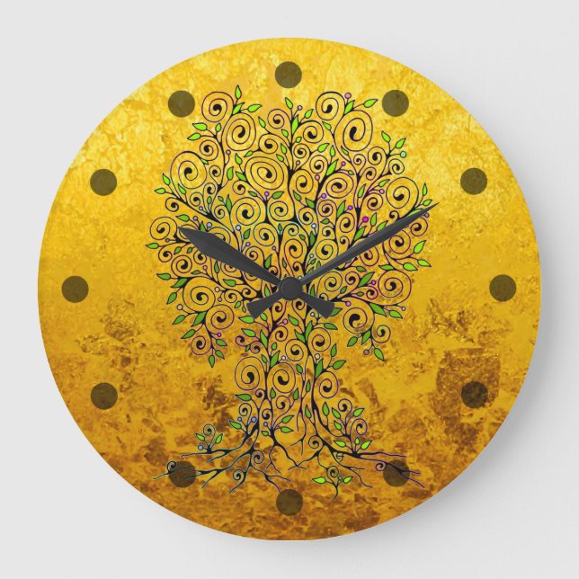 Tree Of Life - Spirals Leaves Fruits 1 Large Clock (Front)