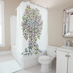 Tree Of Life - Spirals Leaves Fruits 1 Shower Curtain