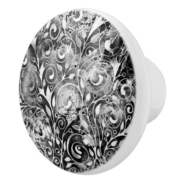 Tree Of Life - Spirals Leaves Grunge Style 1 Ceramic Knob (Right)
